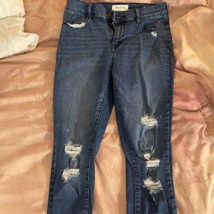 high rise distressed skinny jeans